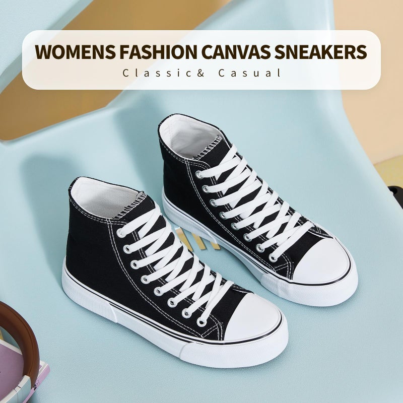 hash bubbie High Top Sneakers for Women Classic High Tops Canvas Shoes Lace up Women's Fashion Sneaker(Black,US9W/US7M) - Image 2